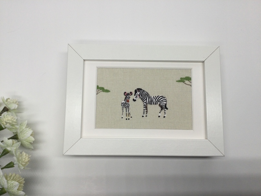 Zebra with Baby Framed Fabric Picture