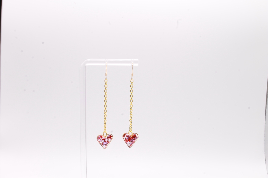 Chain Drop Heart Earrings with Gold Filled Hook