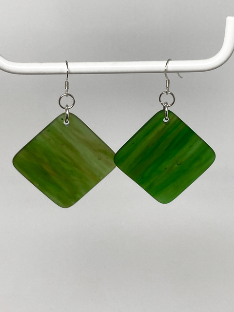 Green Square Glass Earrings